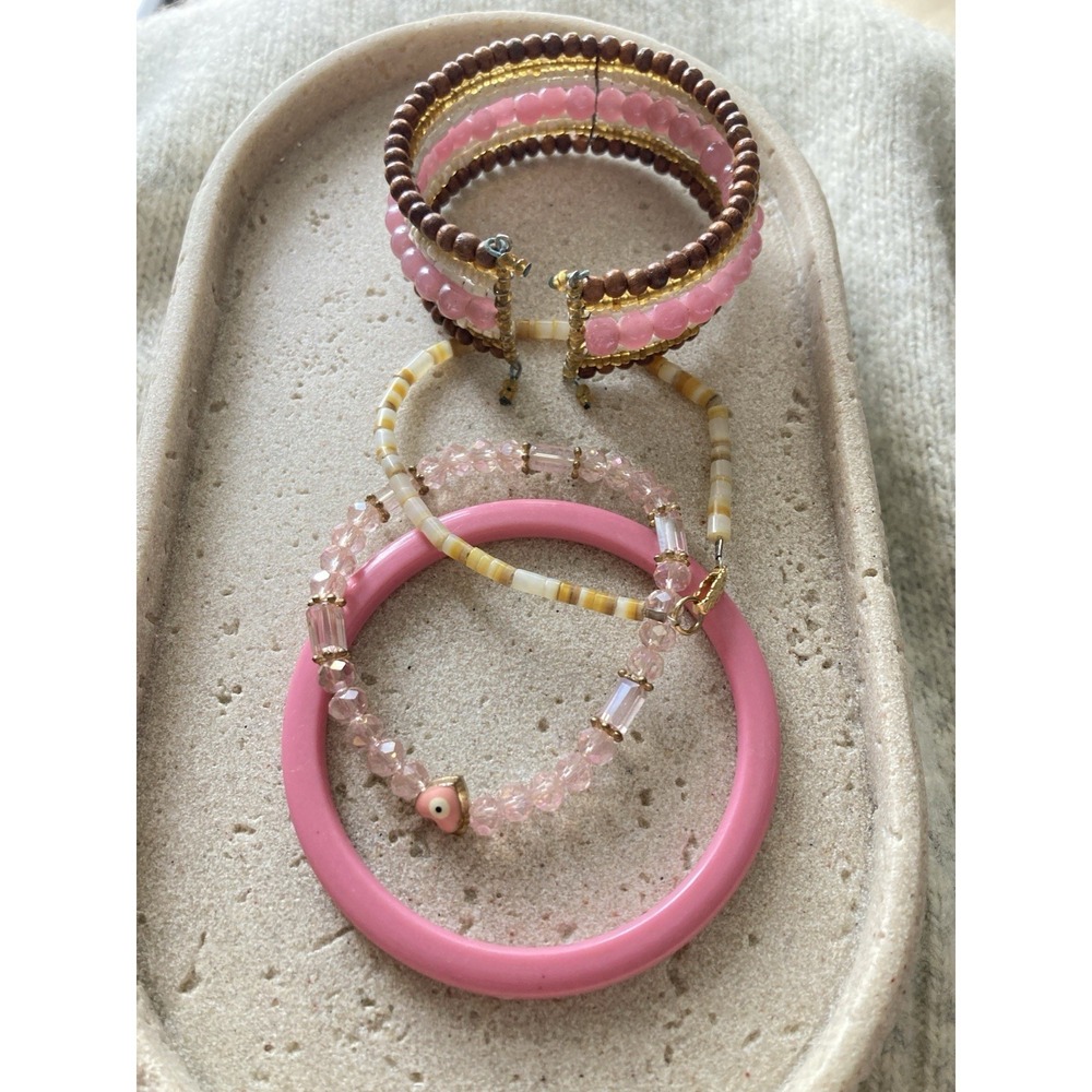 Pretty In Pink‎ Bracelets Set 4 Bangle Beaded Evil Eye Heart Fun Feminine Lot M